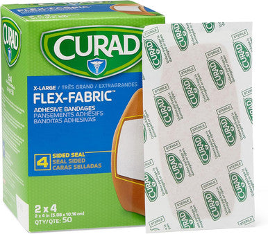 Curad Flex-Fabric Adhesive Bandages X-Large 2x4 50 Count