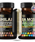 Sound Health Supplements Wild Organic Irish Sea Moss and Shilajit 8000mg Sea Moss 10000mg Shilajit Ashwagandha 2000mg Ginseng Vitamin C Vitamin D3 Black Seed Oil 2 Bottles of 60 Capsules