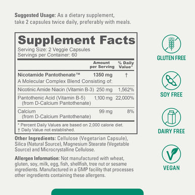 Biophix B-3 Nicotinamide Pantothenate 1350 Mg 120 Vcaps - Clear Skin Series B5 Pantothenic Acid Natural Flush- Nicotinic Amide Niacin - Supports Skin Cell Health