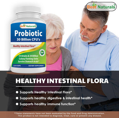 Best Naturals Probiotic 10 Strains & 30 Billion CFU Intestinal Flora 120 Veggie Capsules - Shelf Stable probiotic (4146365)