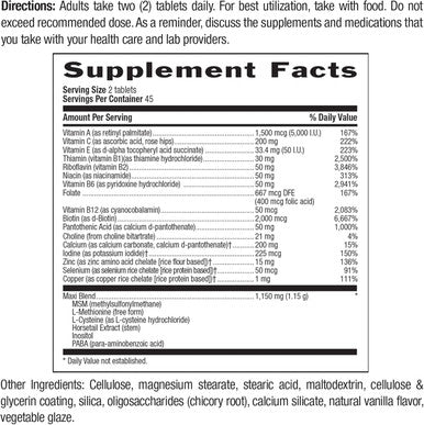 Country Life Maxi-Hair Supplement - 2000Mcg Biotin & Vitamins For Hair, Skin & Nails - Certified Gluten-& Vegetarian - Supports Hair Growth, 90 Tablets