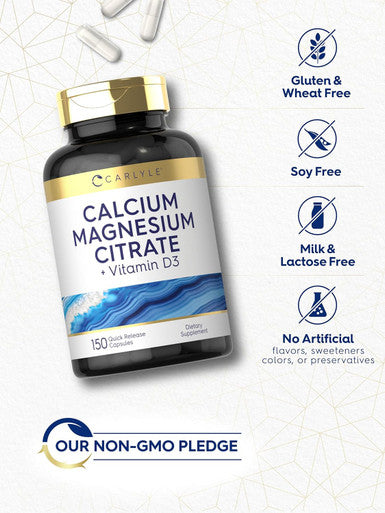 Carlyle Calcium Magnesium Citrate with Vitamin D3 | 150 Capsules | Non-GMO & Gluten Supplement