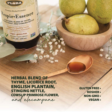 Flora RespirEssence Natural Lung Breath Aid Natural Blend of Thyme Licorice Root and Stinging Nettle Vegan and GlutenFree 17fl. oz. Glass Bottle