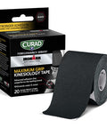 Curad Performance Series IRONMAN Maximum Grip Kinesiology Tape Sweat & Water Resistant Athletic Tape Cotton Elastic Compression Support for Joints & Muscles Black 2 x 10 inches 1 Roll (20 Strips)