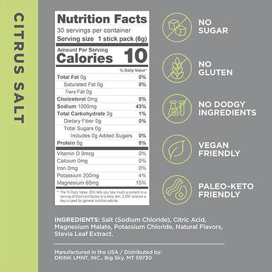 LMNT Zero Sugar Electrolytes - Citrus Salt | Drink Mix | 30 Count