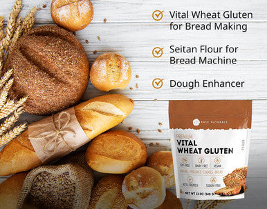Kate Naturals Vital Wheat Gluten For Bread Making Baking Additive & Seitan. Compatible With Bread Machine (12Oz High Protein Flour)
