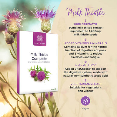 Healthspan Milk Thistle Complete | 120 Tablets | 50mg Milk Thistle Extract | B Vitamins | Calcium | Choline |