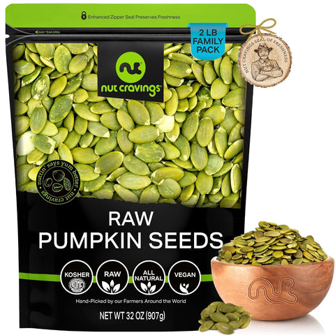 NUT CRAVINGS - Roasted & Unsalted Pumpkin Seeds, Pepitas, No Shell (16oz - 1 LB) Packed Fresh in Resealable Bag - Nut Snack - Food Assortments