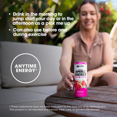 Optimum Nutrition Amino Energy Drink + Electrolytes For Hydration - Sugar Free Amino Acids Bcaa Keto Friendly Sparkling Drink - Watermelon 12 Fl Oz (Pack Of 12) - Packaging May Vary
