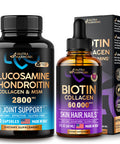 NUTRAHARMONY Glucosamine Chondroitin Capsules & Liquid Biotin, Collagen Drops