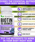 Biotin 10000 Mcg Enhanced With Vitamin D & E | 180 Count| For Healthy Hair, Skin & Nails | Energy Support | Vitamin B7 | Non-Gmo | Usa Formulated