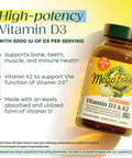 MegaFood Vitamin D3 5000 Iu (125 Mcg) - Vegetarian Vitamin D Supplements With Vitamin D3 K2 Supports Bones Teeth Muscles & Immune Health Certified Non-Gmo - 120 Mini Capsules