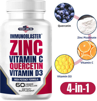 Immunoblaster Zinc Quercetin 500Mg With Vitamin D And C Antioxidant Immune Support High Potency Quercetin Zinc Supplement For Men And Women - Gluten, Soy, & Dairy - 60 Count (Pack Of 1)