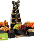 NUT CRAVINGS - Purim Mishloach Manot Dried Fruit & Mixed Nuts Gift Basket, Green Tower + Ribbon (12 Assortments) Ramadan Gifts Food Arrangement, Healthy Snack Care Package, Kosher