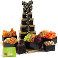 NUT CRAVINGS - Purim Mishloach Manot Dried Fruit & Mixed Nuts Gift Basket, Green Tower + Ribbon (12 Assortments) Ramadan Gifts Food Arrangement, Healthy Snack Care Package, Kosher