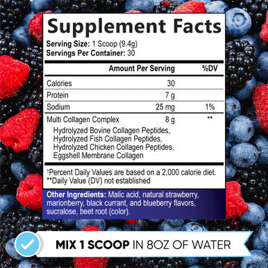 Built Nature Collagen Powder, Hydrolyzed Type 1 & 3 Peptides, Grass-Fed Multi Collagen Complex Supplement, Healthy Hair, Skin, Nails, Bones & Joints, Keto & Paleo Friendly, Non-Gmo, Berry Flavor 30 Servings
