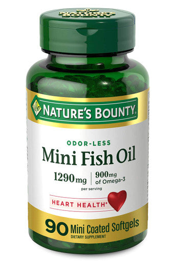 Nature'S Bounty Mini Fish Oil, 1290 Mg, 900 Mg Of Omega-3, 90 Mini Coated Softgels, Unflavored