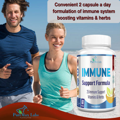 YUMMYVITE Immune Support Formula - 25 Immune Support Vitamins & Herbs, Including Graviola, Selenium, Green Tea, Slippery Elm, Vitamin C, Tumeric - 60 Capsules