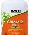 Now Chlorella Tablets,1000mg, 200 Tabs - Premium, Non-GMO Microalgae - Green Superfood Supplement