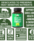Peak Performance Grass Fed Beef Organ Complex (180 Capsules) Desiccated Organs Superfood Pills Rich In Antioxidants, Enzymes, Vit