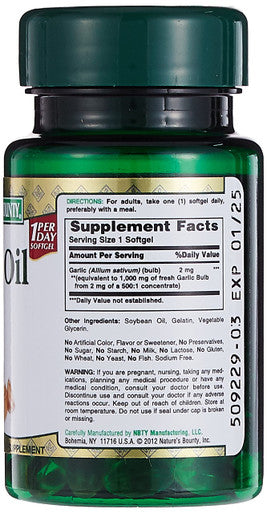 Nature's Bounty Garlic Oil Softgels 1000 Mg
