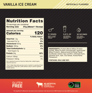 Optimum Nutrition Gold Standard 100% Whey Protein Powder Vanilla Ice Cream 5 Pound (Packaging May Vary)