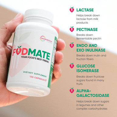 Microbiome Labs FODMATE Digestive Enzymes - Enzymes for Digestion, Occasional Mild Bloating Relief for Adults - Helps Break Down FODMAPs - Complement Low-FODMAP Protocols (120 Ct)