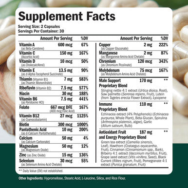 Multivitamin For Men - Daily Mens Multivitamins & Multiminerals With Vitamin A, C, D, E, B12, Zinc & More Essential Vitamins For Men - Mens Vitamins For Energy, Focus, And Mens Health. 60 Capsules