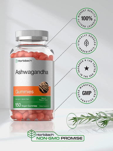 Ashwagandha Gummies for Women and Men | 150 Count | Vegan, Non-GMO, & Gluten Free Supplement | Natural Tropical Flavor | by Horbaach