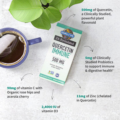 Garden of Life Quercetin Once Daily Immune System Support Supplement With Vitamin C D & Probiotics Dr Formulated Immune Health Respiratory Health Skin Health Gluten Free Non Gmo 30 Tablets
