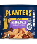 PLANTERS Lightly Salted Mixed Nuts, Plant Based Protein, 10.3 Oz (1 Ct) | Mixed Nuts: Almonds, Cashews, Peanuts, Pecans, Brazil Nuts. Snacks for Adults. Resealable Canister. Party Snack