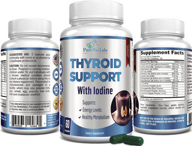 YUMMYVITE Thyroid Support With Iodine - Metabolism Booster, Energy Booster, Increase Focus - Premium Non-Gmo Thyroid Supplement 60 Capsules
