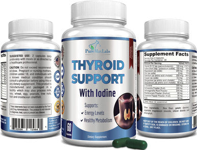Thyroid Support With Iodine - Metabolism Booster, Energy Booster, Increase Focus - Premium Non-Gmo Thyroid Supplement 60 Capsules
