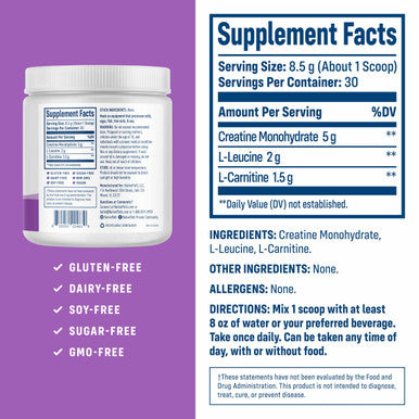 NativePath Creatine Monohydrate Powder with L-Leucine & L-Carnitine - Muscle Building Supplement for Men & Women - 30 Servings