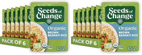 SEEDS OF CHANGE Organic Rice Variety Pack Quinoa and Brown Rice with Garlic & Quinoa Brown & Red Rice with Flaxseed, Microwaveable Ready to Heat, 8.5 Ounces (Pack of 6)