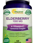 Black Elderberry Capsules with Vitamin C & Zinc Supplement - Elderberry (Sambucus Nigra) 1000mg & Liposomal VIT C - Elderberries Immune Support Booster Pills - 120 Veggie Caps