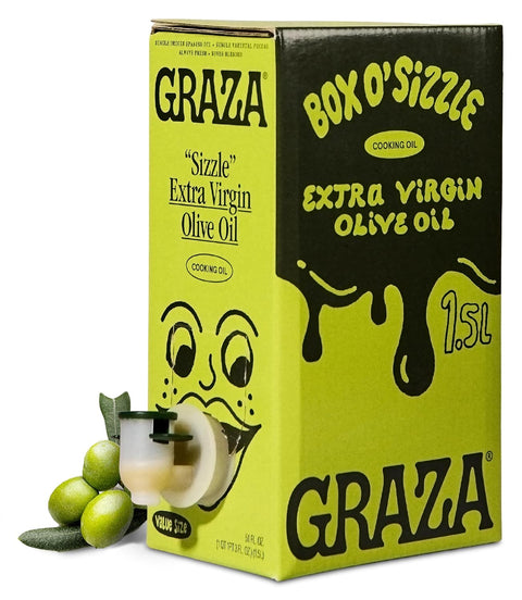 Graza Sizzle Extra Virgin Olive Oil, Cooking Oil - High Polyphenol Peak Harvest EVOO Cooking Oil in a Squeeze Bottle - Single Origin Olive Oils from Spain - 25.3 Fl Oz (750ml)