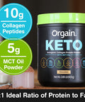 Orgain Keto Collagen Protein Powder with MCT Oil Chocolate Paleo Friendly Grass Fed Hydrolyzed Collagen Peptides Type I and III 0.88 Pound Organic Plant Based Protein Superfoods Powder