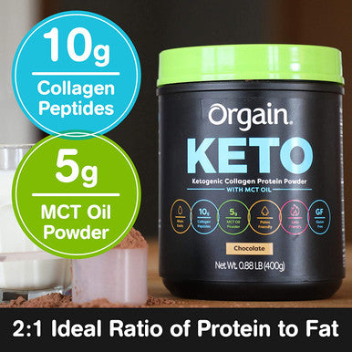 Orgain Keto Collagen Protein Powder with MCT Oil Chocolate Grass Fed Hydrolyzed Collagen Peptides Type I and III 0.88 Pound Organic Plant Based Protein Powder Creamy Chocolate Fudge