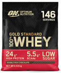 Optimum Nutrition Gold Standard 100% Whey Muscle Building And Recovery Protein Powder With Naturally Occurring Glutamine And Bcaa Amino Acids Double Rich Chocolate Flavour 146 Servings 4.53 Kg