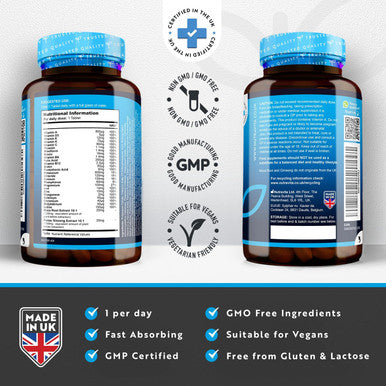 Men'S Multivitamins And Minerals - 25 Essential Active Vitamins And Minerals With Added Maca Root And Panax Ginseng - 180 Vegan Tablets - Made In The Uk By Nutravita