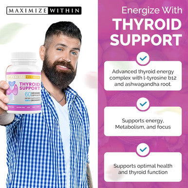 Thyroid Support Supplement For Women & Men - Focus, Mental Clarity & Energy With Ashwagandha Iodine Zinc Kelp Vitamin B12 L Tyrosine Selenium Copper Bladderwrack- 60 Count
