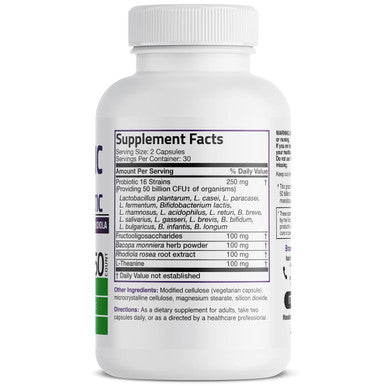 Bronson Brain + Mood Probiotic 50 Billion Cfu Plus Prebiotic With L-Theanine, Bacopa And Rhodiola Non-Gmo, 60 Vegetarian Capsules