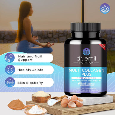 Dr. Emil Nutrition Multi Collagen Plus Pills Collagen Supplements to Support Hair Skin Nails Joints Gut Health Hydrolyzed Collagen Supplement with Type I II III V X Collagen Peptides.
