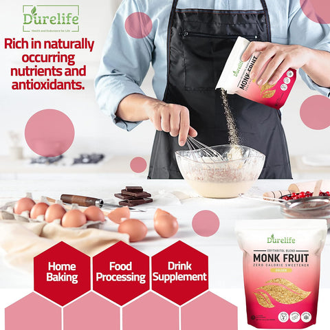 Durelife Golden Monk Fruit Sweetener, 1:1 Sugar Replacement, Keto Diet Friendly, Zero Calorie, Kosher Sugar Substitute, Golden - 10 lb Bulk Size