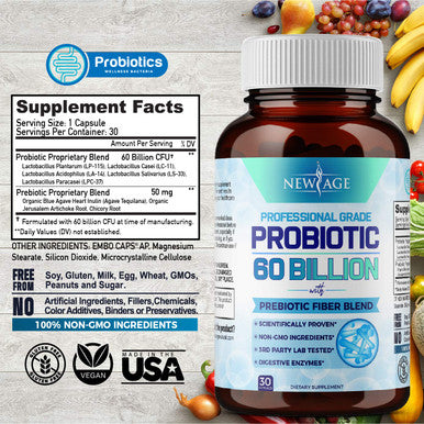 New Age Probiotics 60 Billion CFU with Prebiotic Formula Supplement