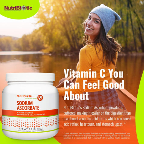 Nutribiotic - Sodium Ascorbate Buffered Vitamin C Powder 2.2 Lb Vegan Non-Acidic & Easier On Digestion Than Ascorbic Acid Essential Immune Support & Antioxidant Supplement Gluten & Gmo
