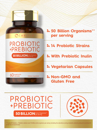 Carlyle Prebiotic & Probiotic | 50 Billion Cfu|60 Capsules| For Women & Men | Powder Pills | Vegetarian, Non-Gmo & Gluten Free