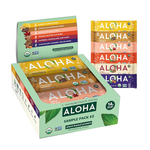 Aloha Organic Plant Based Protein Bars Chocolate Chip Cookie Dough, 1.98 Oz,(Pack of 12)