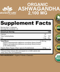 NaturaLife Labs Organic Ashwagandha 2,100 mg 100 Veggie Capsules Pure Organic Ashwagandha Powder and Root Extract Stress Relief Mood Enhancer